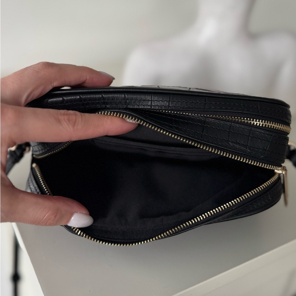 Furla Black Croc-Patterned Leather Camera Crossbody Bag - Picture 12 of 12